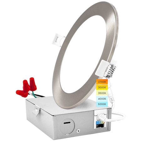 Luxrite 6" Ultra Thin LED Recessed Downlight 5 CCT Selectable 2700K-5000K 12W 1000LM Dimmable Brushed Nickel LR23761 LR23777-1PK